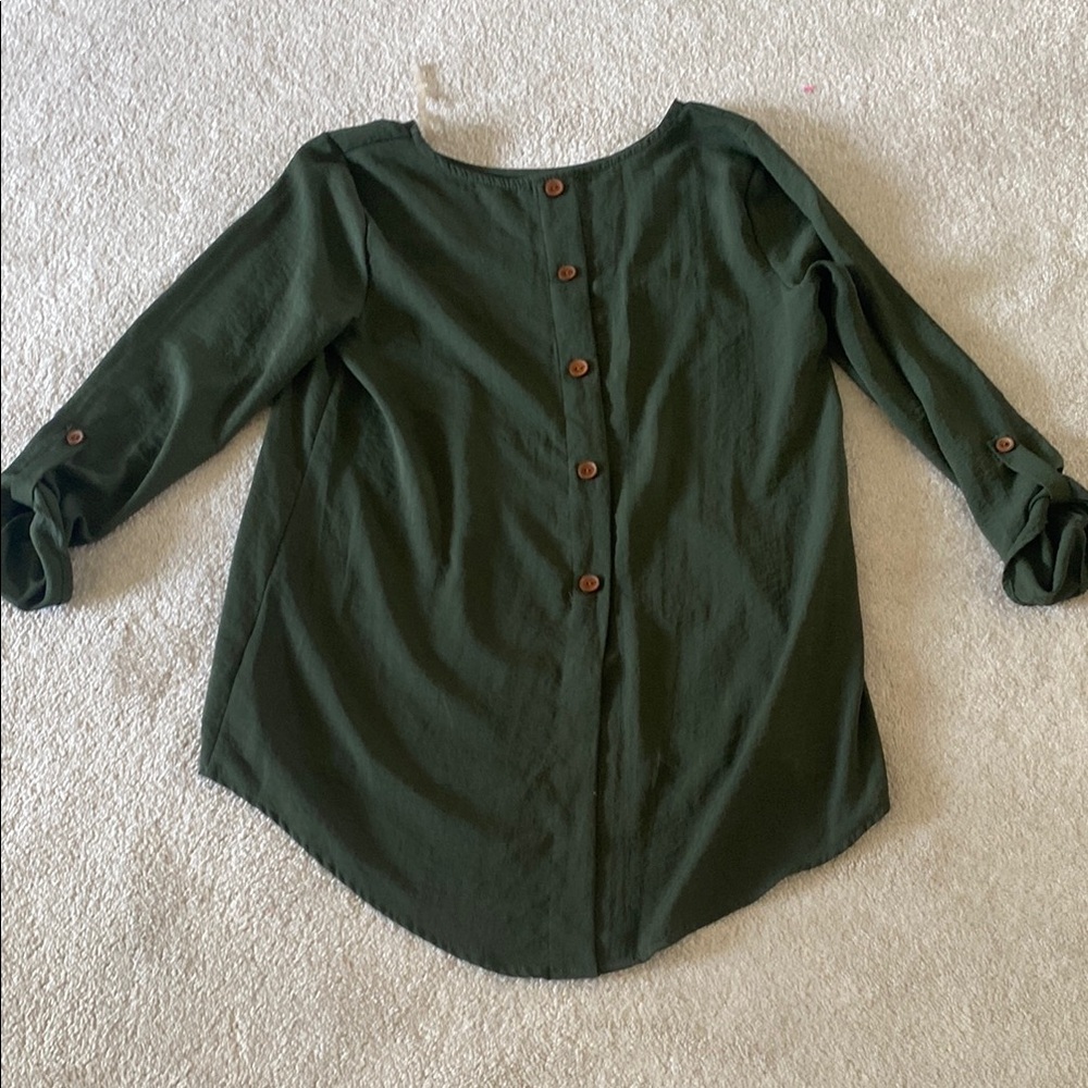 Chic Forest Green Button-Up Blouse